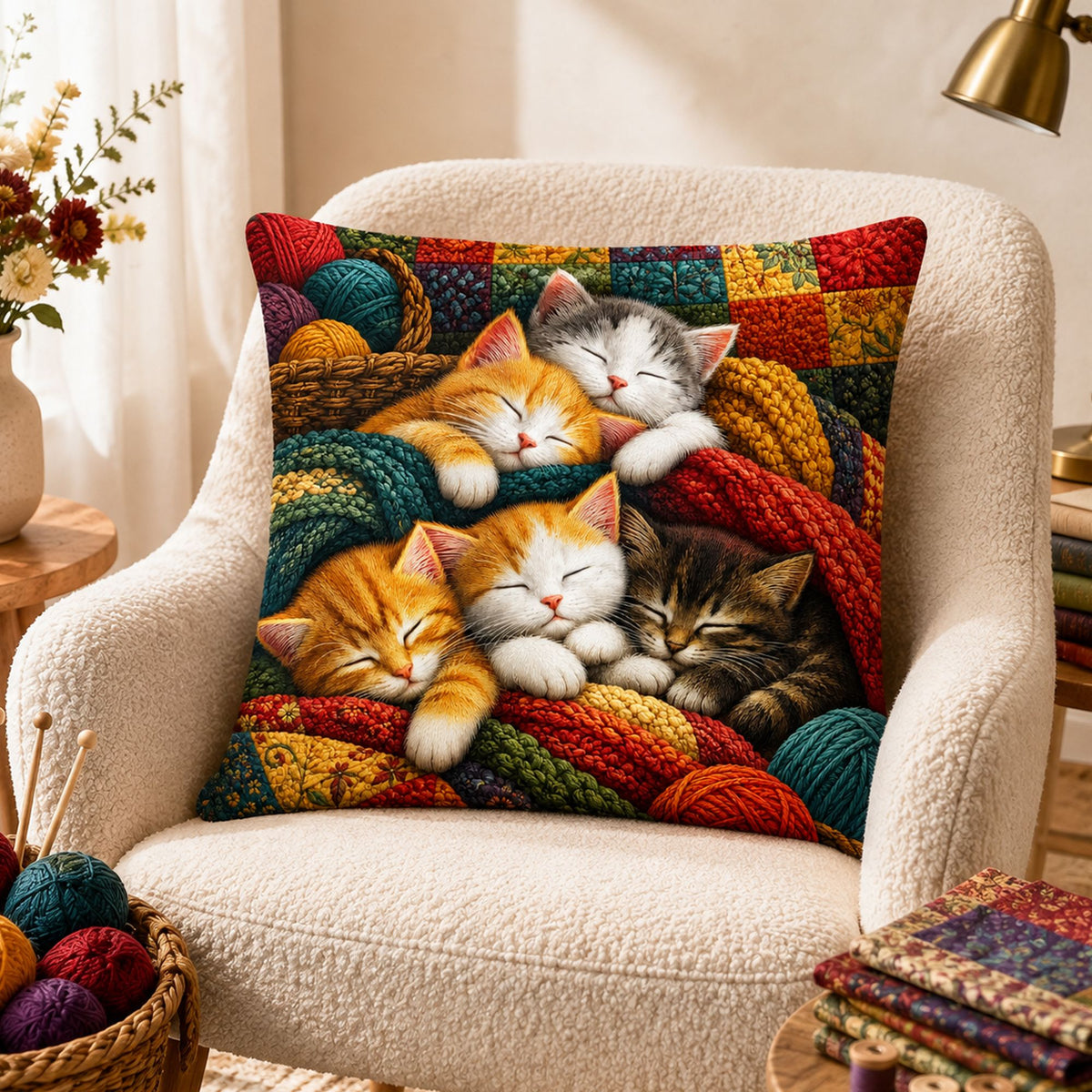 PawMoM cosy quilt sleeping cats cushion cover set