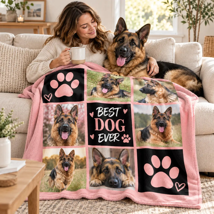 Best Ever photo collage blanket on a sofa