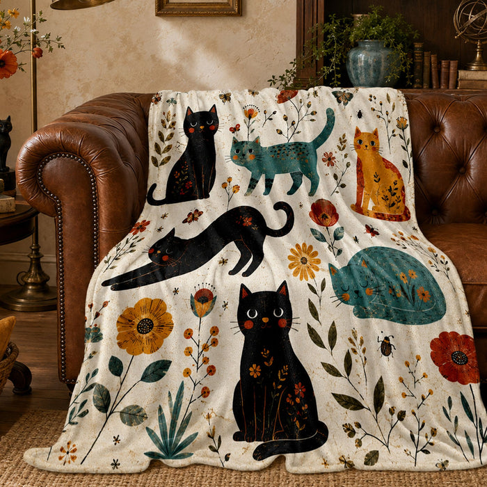 PawMoM daisy folk cats soft throw blanket