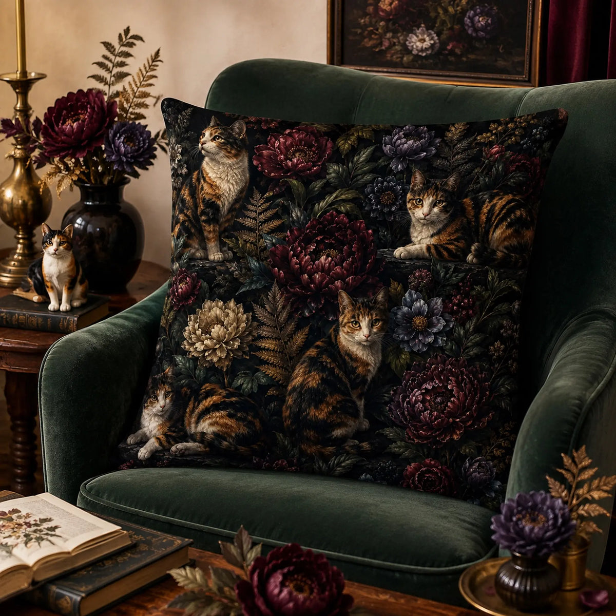 Dark Blossom Tabby Cushion Cover Set — PawMoM