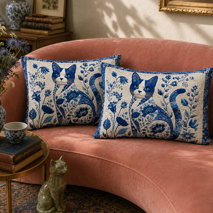 Delft Blue Botanical Cat Pillowcase Set — PawMoM