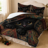 Amber Eyes Black Cat Quilt Set