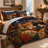 Snowfall Window Kittens Quilt Set