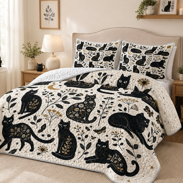 Gilded Silhouette Cat Quilt Set — part of The Complete Bed