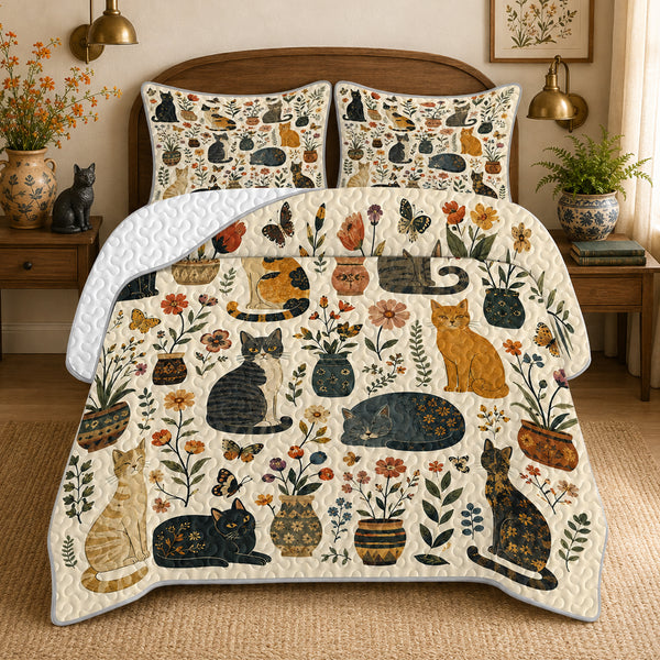Cottage Flowerpot Cat Quilt Set — part of The Complete Bed