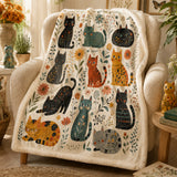 Folk Garden Kittens Sherpa Blanket