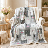 Grey Kawaii Cat Sherpa Blanket