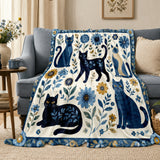 Indigo Bloom Cat Fleece Throw Blanket