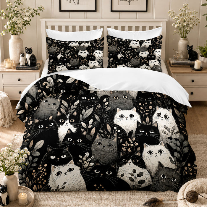 Moonlit Cat Gathering Duvet Cover Set on a made bed