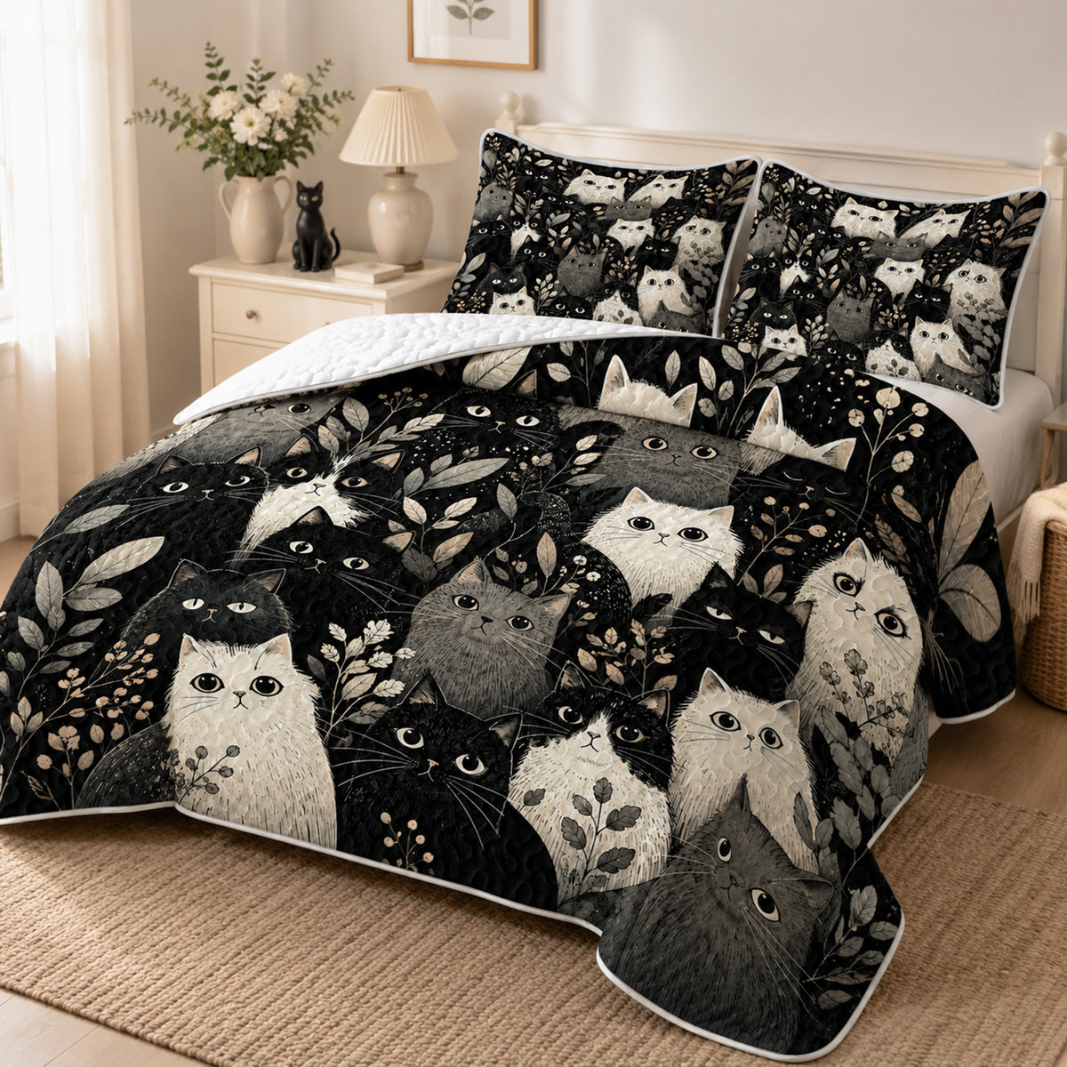 Moonlit Cat Gathering Quilt Set — part of The Complete Bed