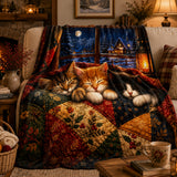 Snowfall Window Kittens Fleece Throw Blanket
