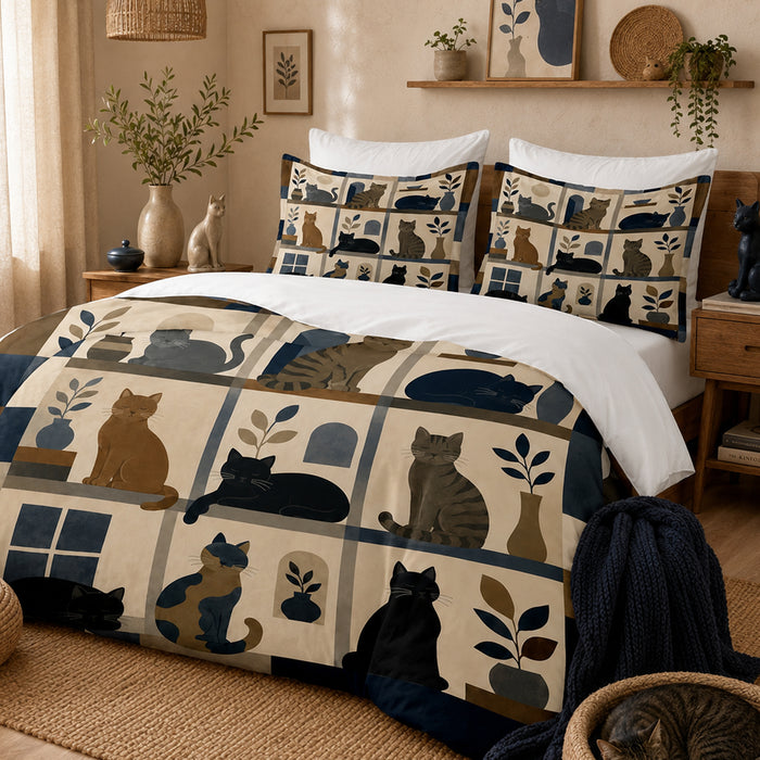 Heritage Block Cat Duvet Cover Set on a made bed