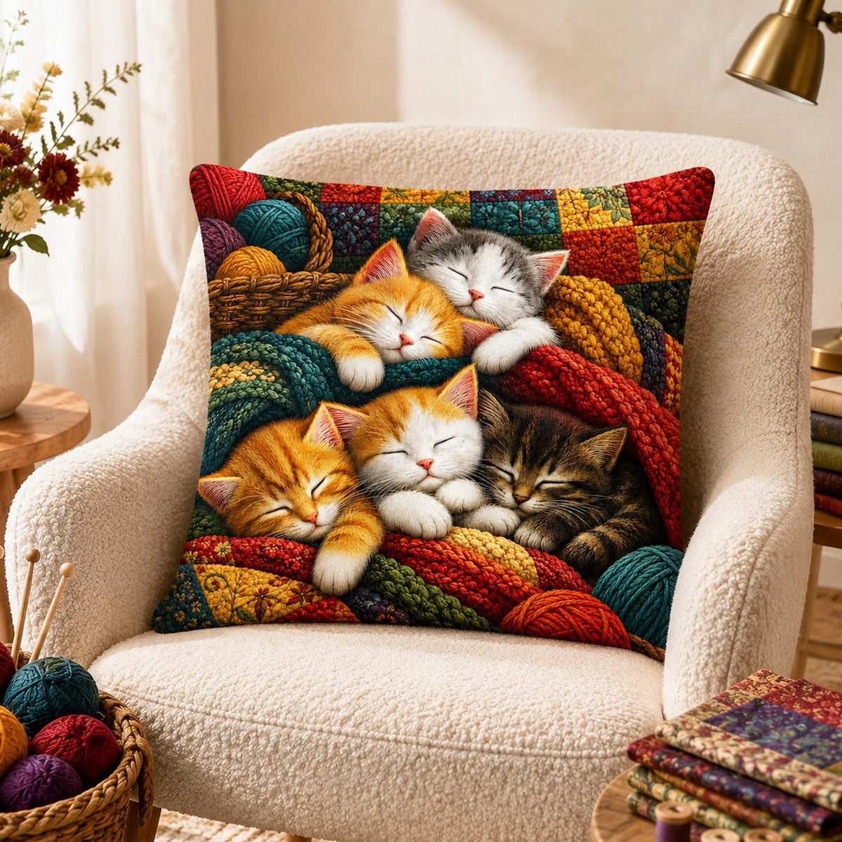 Dreamy Patchwork Cat Decorative Cushion Cover