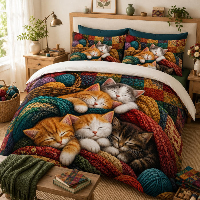 Dreamy Patchwork Cat Duvet Cover Set