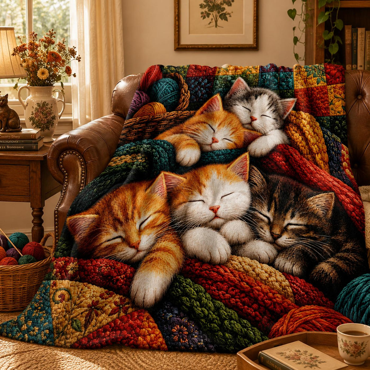 Dreamy Patchwork Cat Fleece Blanket