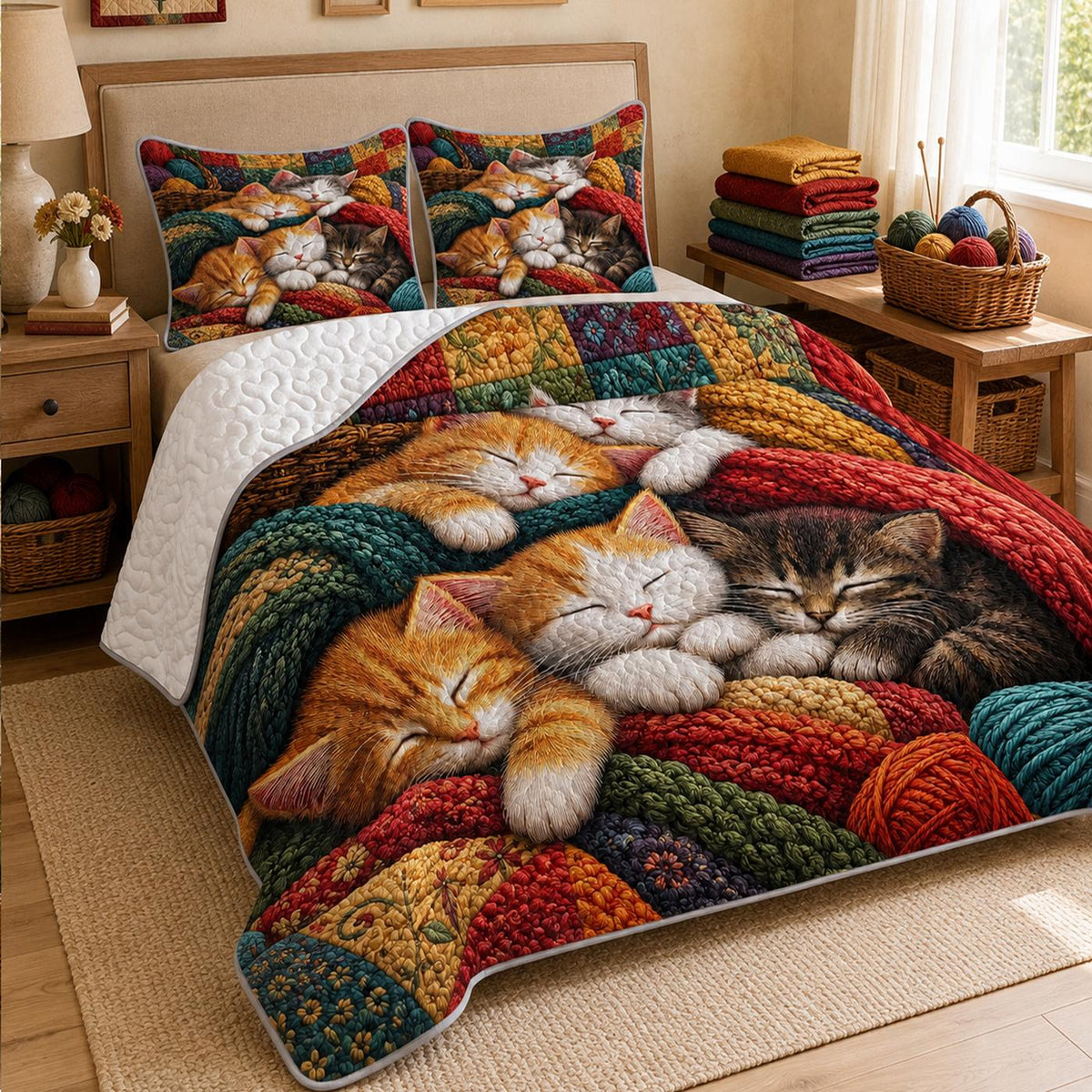 Dreamy Patchwork Cat Quilt Set