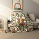 Floral Patchwork Highland Cow Fleece Throw Blanket