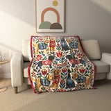 Folk Floral Sweater Labradors Fleece Throw Blanket
