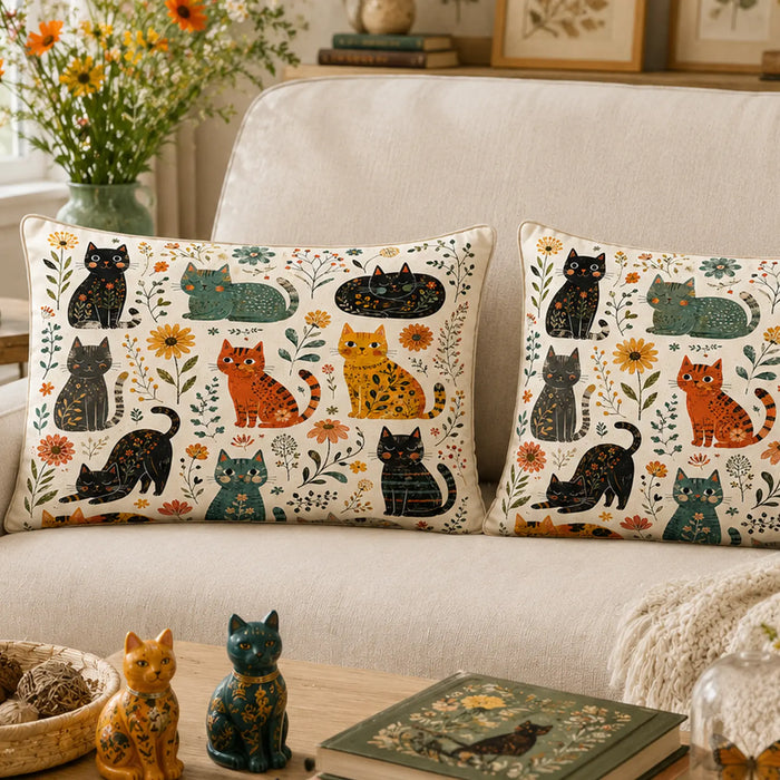 Folk Garden Cats Pillowcase Set — PawMoM