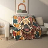 Folk Patchwork French Bulldog Fleece Throw Blanket