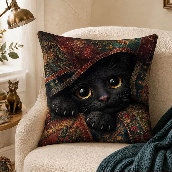 Golden-Eyed Black Cat Cushion Cover Set — PawMoM
