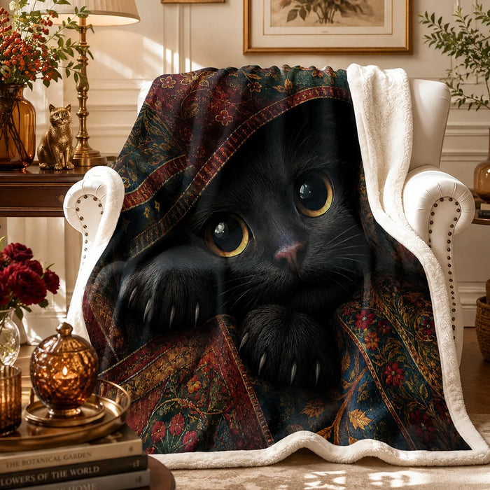 Golden-Eyed Black Cat Sherpa Blanket — PawMoM