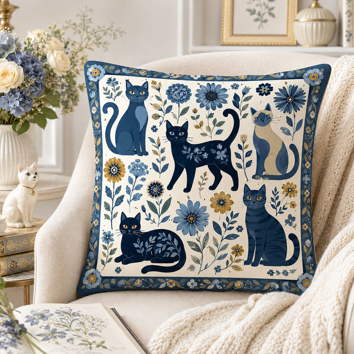 PawMoM indigo folk cats cushion cover set