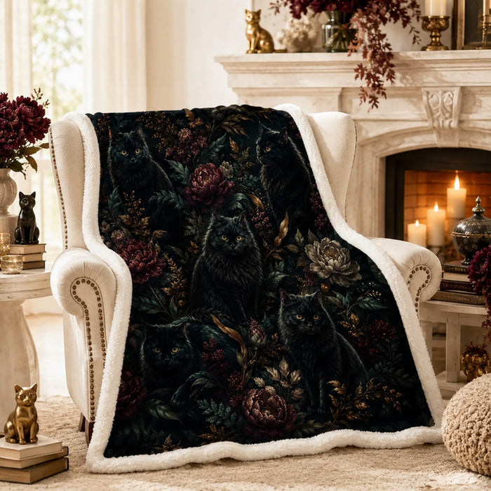 Midnight Peony Cat Sherpa Blanket — PawMoM