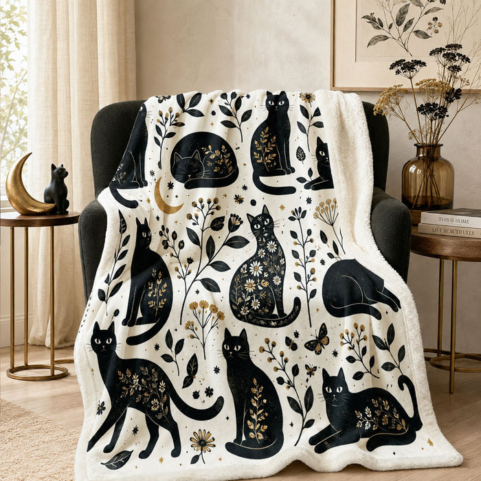 PawMoM moonlit cat silhouettes sherpa blanket