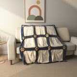 Navy Dog Paw Photo Frame Fleece Throw Blanket