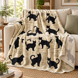 Newsprint Black Cats Fleece Throw Blanket