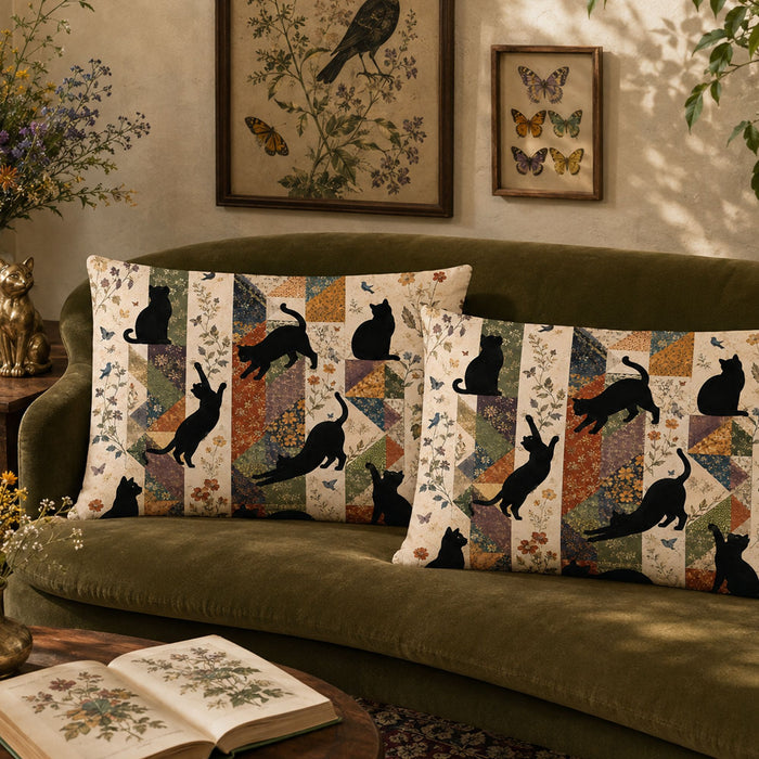 PawMoM patchwork black cats pillowcase set