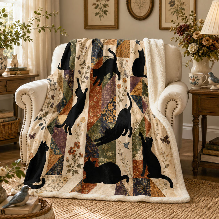 PawMoM patchwork black cats sherpa blanket