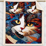 Patchwork Calico Portrait Sherpa Blanket