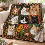 Patchwork Cat Portraits Fleece Throw Blanket