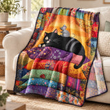 Patchwork Pillow Black Cat Fleece Throw Blanket