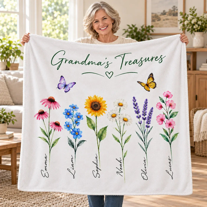 Person holding the Grandma's Treasures flower blanket