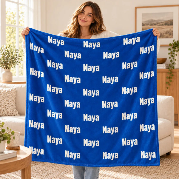 Person holding the Name Everywhere personalised blanket