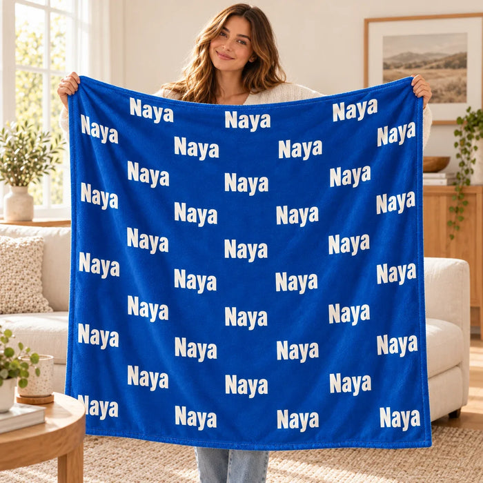 Person holding the Name Everywhere personalised blanket