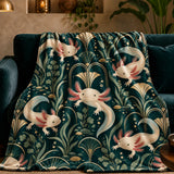 Art Deco Axolotl Fleece Throw Blanket