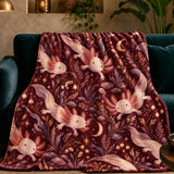 Burgundy Night Axolotl Fleece Throw Blanket