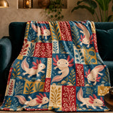 Heirloom Patchwork Axolotl Fleece Throw Blanket