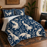 Indigo Block Print Axolotl Quilt Set