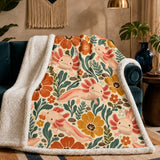 Retro Floral Axolotl Sherpa Blanket