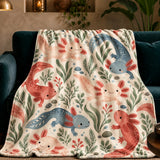 Scandinavian Folk Axolotl Fleece Throw Blanket