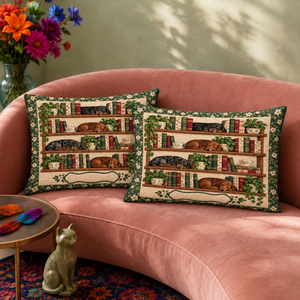 Bookshelf Dachshund pillowcase set on a made bed