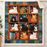 Bookshelf Nap Cats Sherpa Blanket