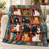 Bookshelf Nap Cats Fleece Throw Blanket