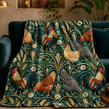 Art Deco Chicken Fleece Throw Blanket