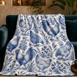 Blue Toile Chicken Fleece Throw Blanket